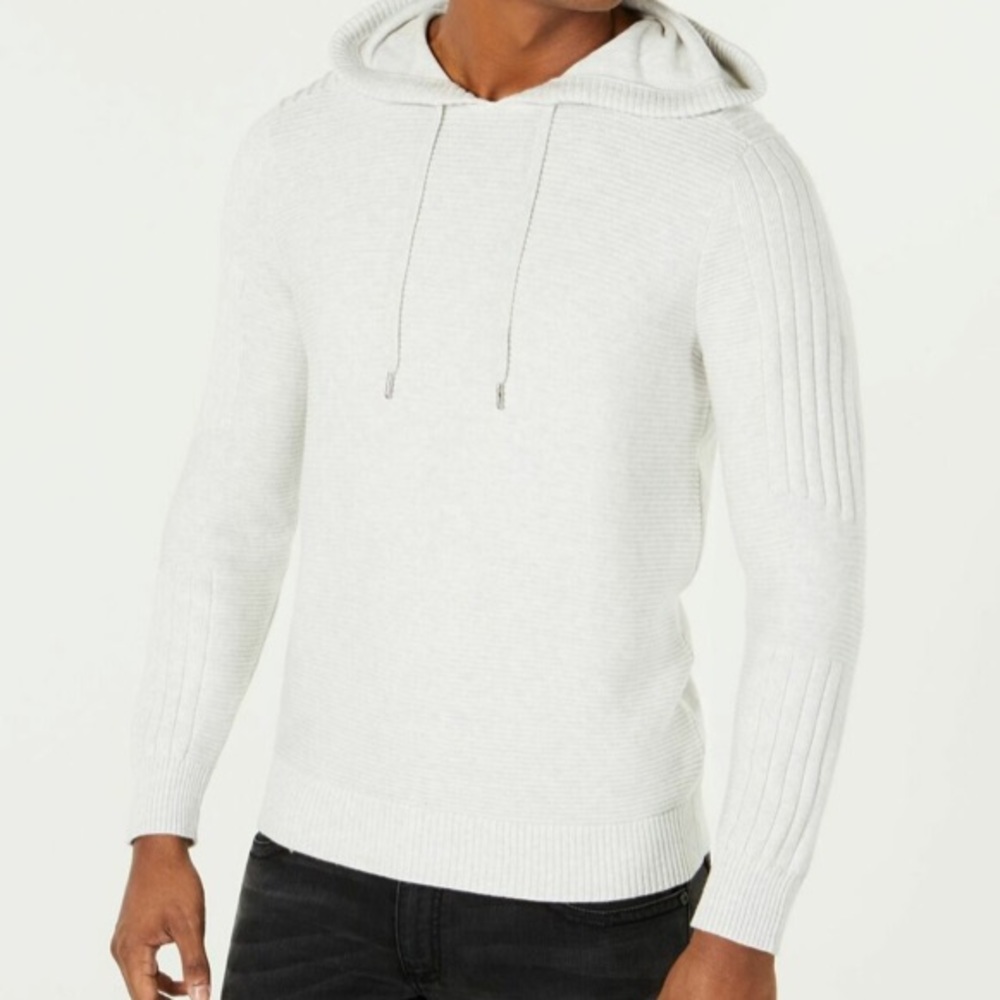 Inc Men’s Hooded White/Gray Knit Sweater